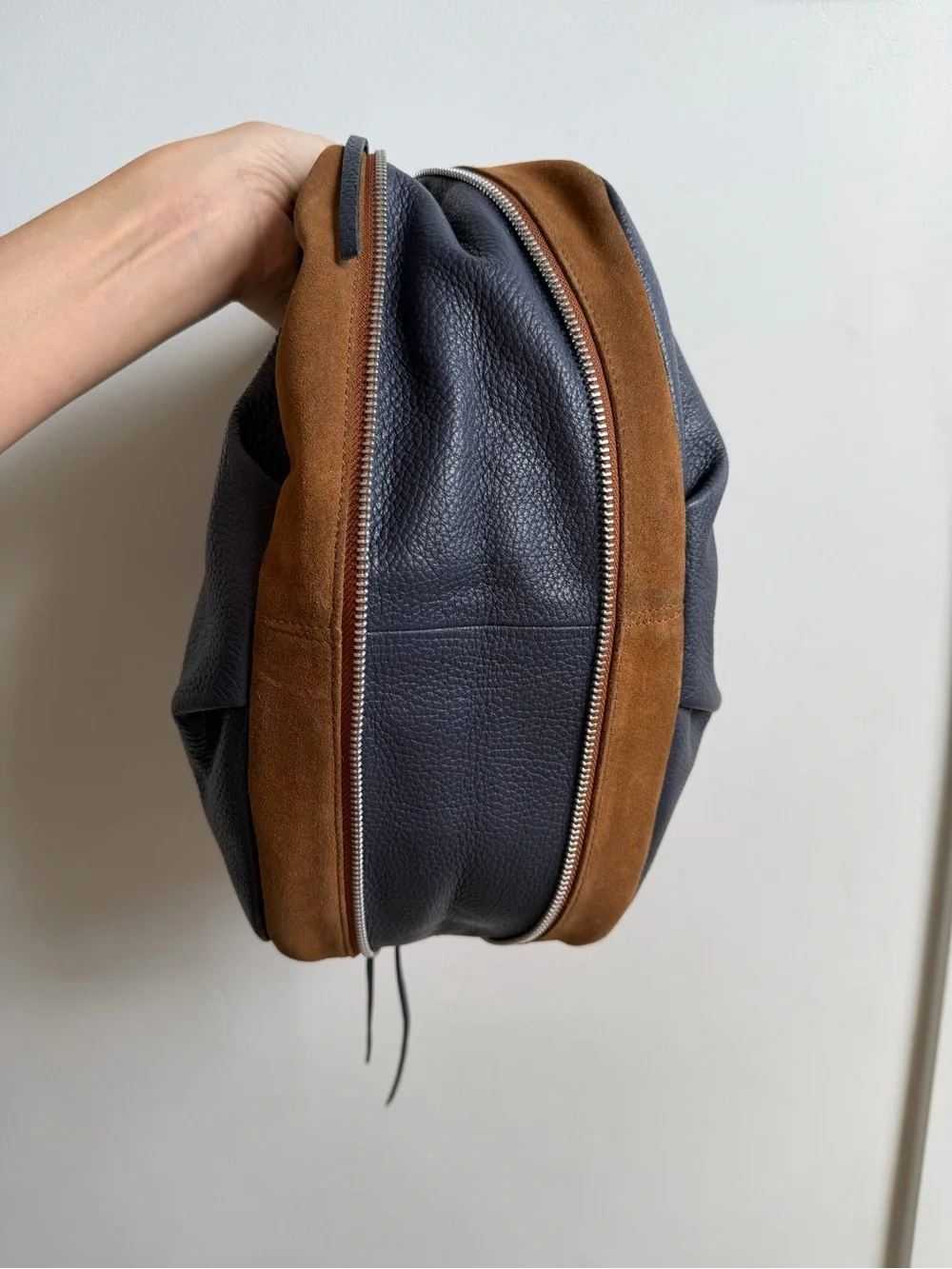 Sundance Genuine Leather & Suede Hobo Bag — Navy/Cognac Made In Italy